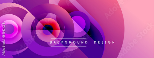 Abstract circles overlap, creating vibrant pink, purple gradients. Modern design emphasizes dynamic flow, smooth transitions. Background features text background, design.