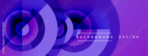 Abstract purple circles create dynamic background. Gradient shades offer modern visual appeal, suitable for digital projects.