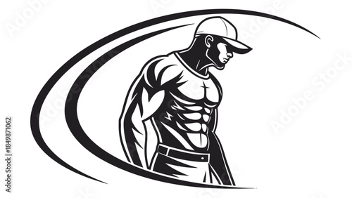 Muscular Man Wearing Cap - Strength and Fitness Emblem
