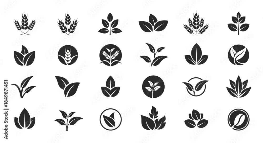 Fototapeta premium Diverse monochromatic botanical logo set featuring organic elements for brand identity