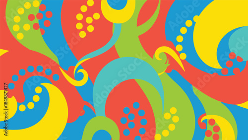 Retro Swirls and Dots Flat Vector Pattern - A Vibrant, Abstract Design