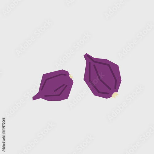 Fresh red onion illustration. Simple icon of root vegetable for farmers market advertising. Vector symbol of harvested salad vegetables in minimal flat style.