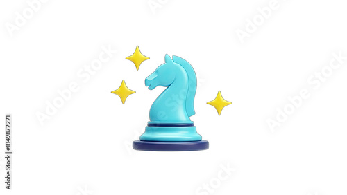 3D Knight Chess Piece with Stars on White Background