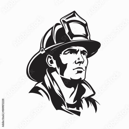Male Fire Fighter Vector. Black and white Male Fire Fighter Image vector