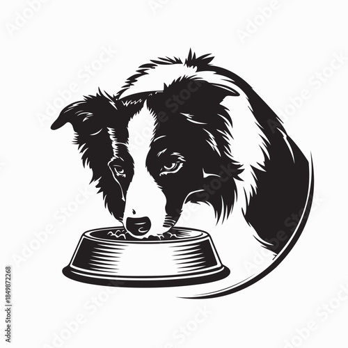 Feeding of Hungry Dog Labrador Retriever Eating Granule From Metal bowl Vector