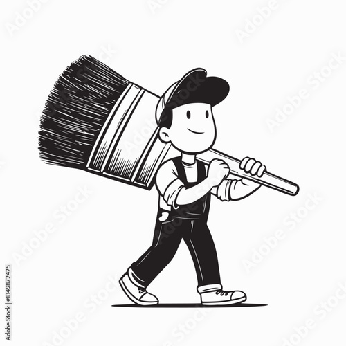 House Painter Giant Paintbrush Cartoon Vector Image on White Background