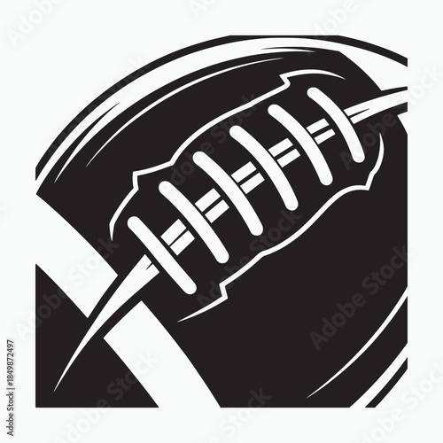 Black and white stylized american football close-up with lacing detail