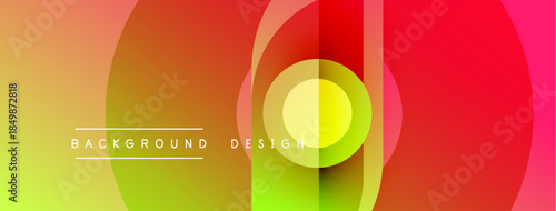 Abstract vibrant background. Overlapping circles create gradient effect. Yellow, orange, red, green hues dominate composition. Modern design element.