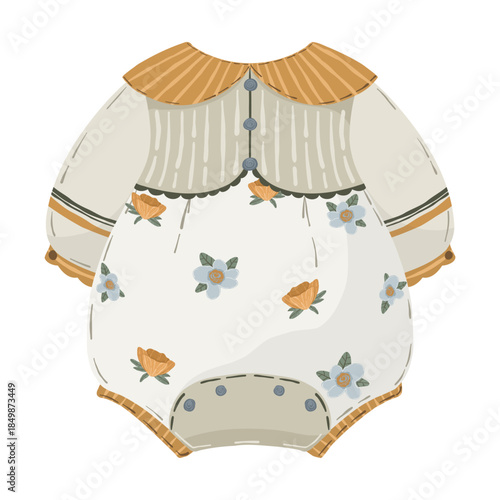 Boho baby nursery collection with clothes and toys, hand drawn  illustration. Cute scandinavian style newborn bodysuit, rainbow and wooden rattles isolated on white background