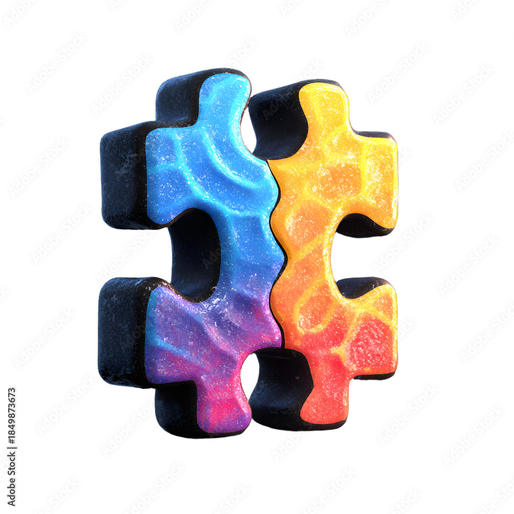 Fototapeta premium Multi-color textured puzzle pieces isolated on transparent background