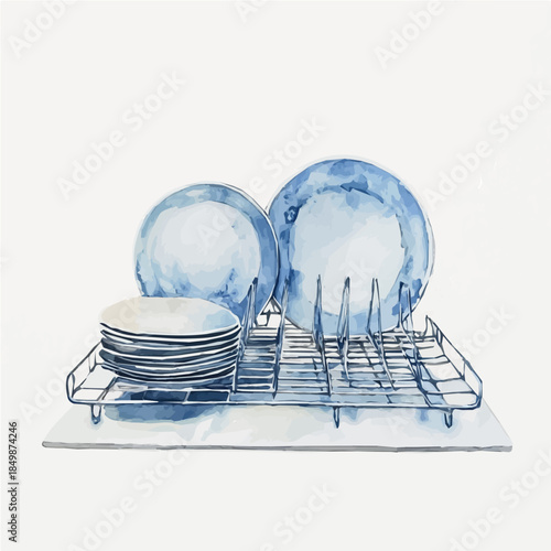 metal_dish_drying_rack_A vectorized, Hand-painted style, vector set available in EPS An Elegant watercolor painting design collection