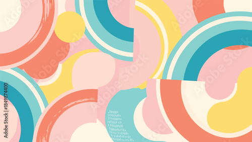 Vibrant Abstract Shapes and Curves in a Flat Vector Design with Pastel Colors
