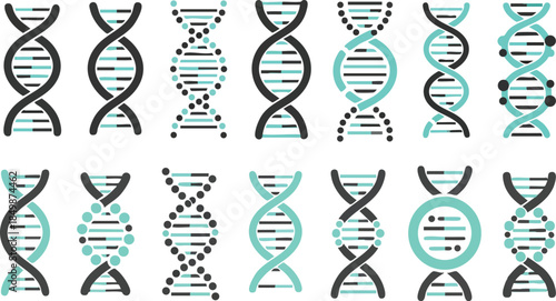 DNA Icons set. DNA Structure molecule icon. Vector molecule. Chromosome icon