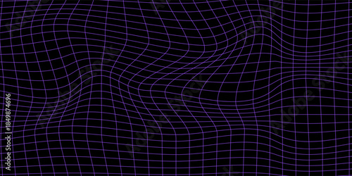 Purple warped grid pattern for modern abstract backgrounds, retro digital aesthetics, and futuristic graphic design overlays