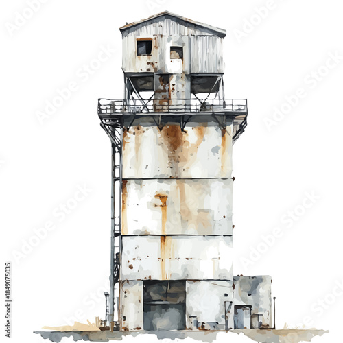 A vectorized, Hand-painted style, vector set available in EPS An Elegant watercolor painting design_Watercolor_style_painting_of_a_metal_grain_elevator