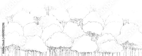 Tree Silhouette Set – Deciduous Tree Icons and Landscape Symbols in Black and White on Light Background