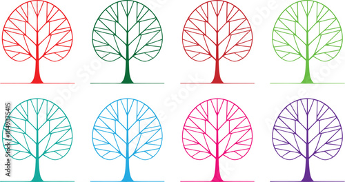 Tree Silhouette Set – Deciduous Tree Icons and Landscape Symbols in Black and White on Light Background