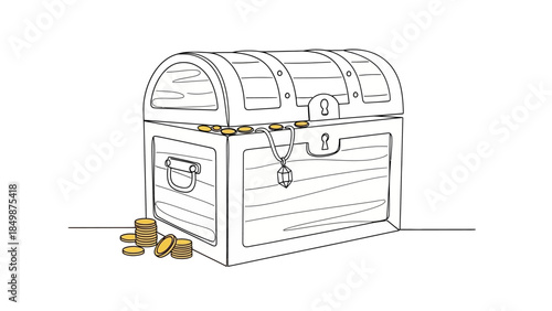 Vintage treasure chest overflowing with gold coins and jewels