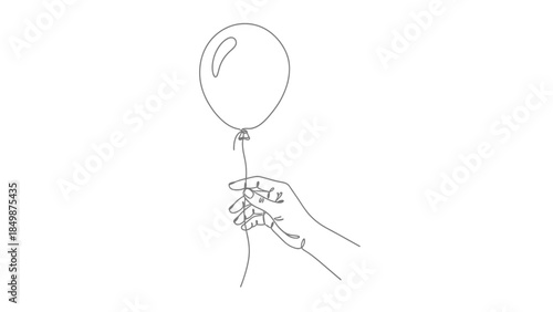 Minimalist line art of hand holding a balloon in a simple gesture