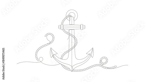 Nautical anchor symbol with rope on white background