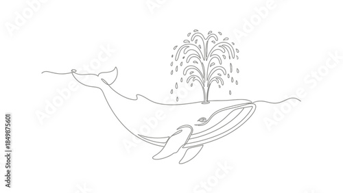Whale breaching with water spraying high in the air in minimalist style