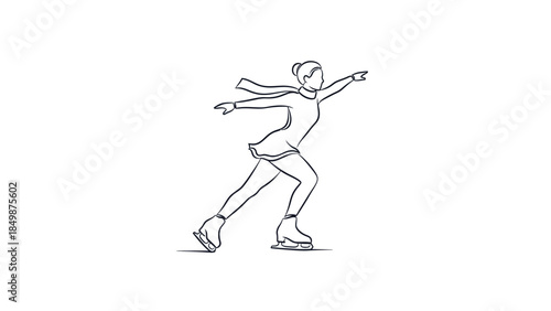 Woman ice skating dynamically on frozen rink with flowing scarf