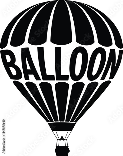 Black and white silhouette of a hot air balloon with BALLOON lettering in the envelope