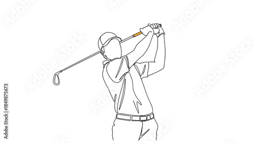 Golfer in dynamic swing motion on golf course