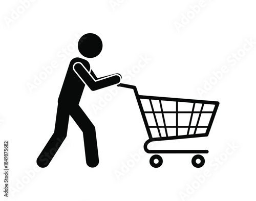 Shopping cart icon with person silhouette for ecommerce and retail business