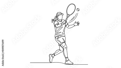 Female tennis player in dynamic serve motion on court