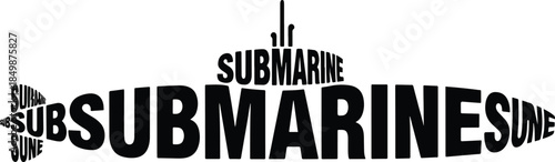 Black and white word art forming the shape of a submarine