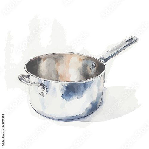 A vectorized, Hand-painted style, vector set available in EPS An Elegant watercolor painting design_Watercolor_style_painting_of_a_metal_saucepan_on_a_white