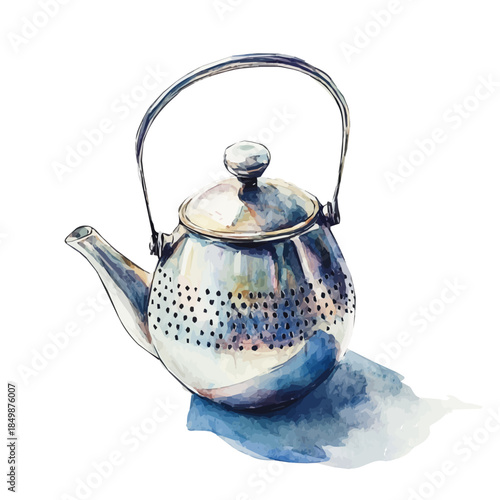A vectorized, Hand-painted style, vector set available in EPS An Elegant watercolor painting design_Watercolor_style_painting_of_a_metal_tea_infuser