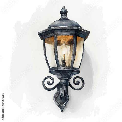 A vectorized, Hand-painted style, vector set available in EPS An Elegant watercolor painting design collection_Watercolor_style_painting_of_a_metal_wall_sconce