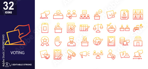 Voting line gradient icon set