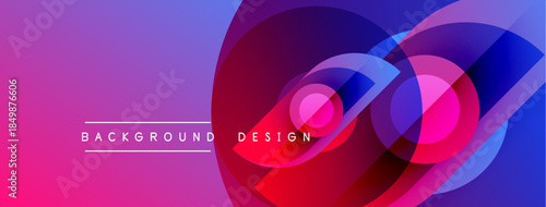 Abstract vibrant layers create dynamic background. Pink, purple, blue hues blend smoothly, forming circular shapes. Modern design element.