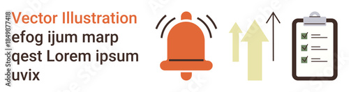 Business growth, task management, productivity, organization, notification system, workflow. A bell, arrows and a checklist these . Business growth and task management concept