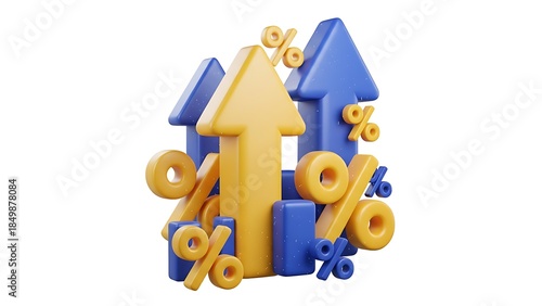 3d arrow up with percentage symbol icon with trading chart in financial, stock market, wealth economy, interest rate, Inflation, long term investment,