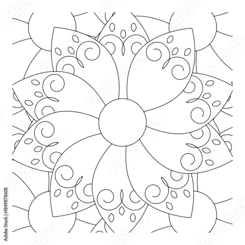 blackandwhite floral design with swirls and dots on petals  decorative flower
