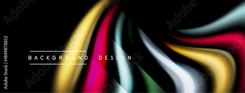 Abstract colorful waves over black backdrop. Modern design elements create dynamic visual flow. Smooth gradients, vibrant hues.