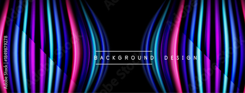Abstract neon lines create dynamic wave pattern. Dark background emphasizes vibrant colors, modern design element.