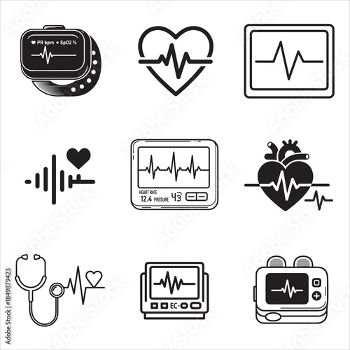 Medical heartbeat system line art medical vector