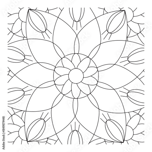 Floral Mandala Pattern with Symmetrical Petals and Central Bloom Design
