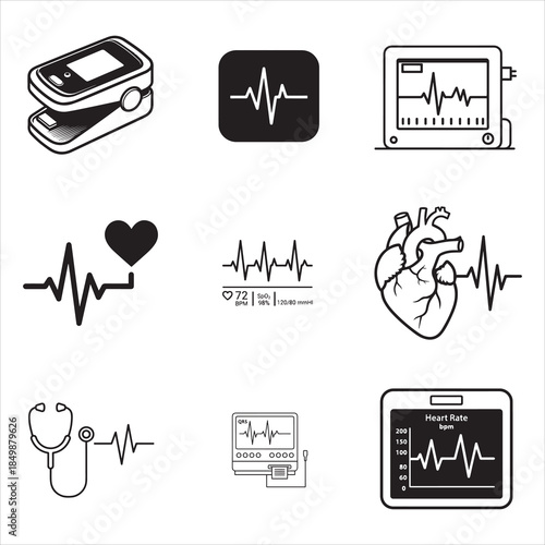 Medical heartbeat scanner line art vector illustration