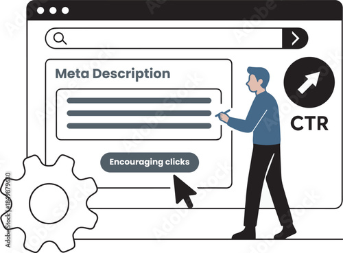 Meta Description Optimization for SEO to Increase Click Through Rate CTR Vector Illustration