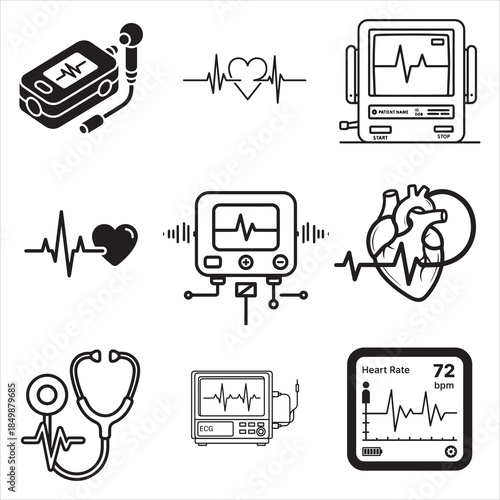 Heart activity monitor line art medical vector
