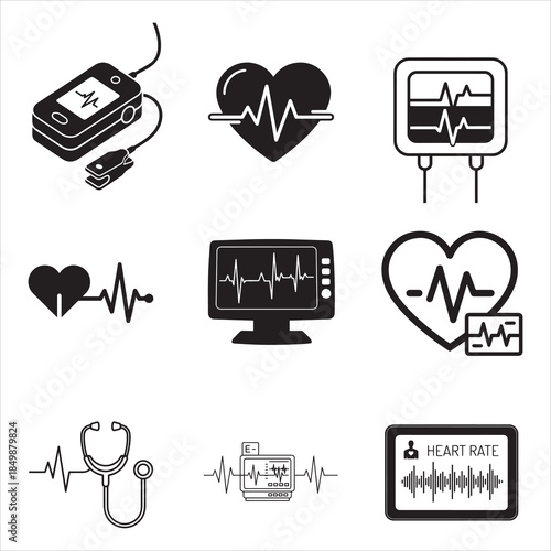 Heart signal ECG line art medical checkup vector