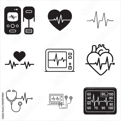 Cardiac monitoring heartbeat line art medical vector