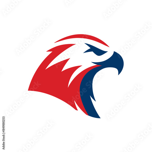 Free Download Powerful stylized eagle head vector logo design in red, blue, and white colors, ideal for sports teams or brand identity. - GFXLoad