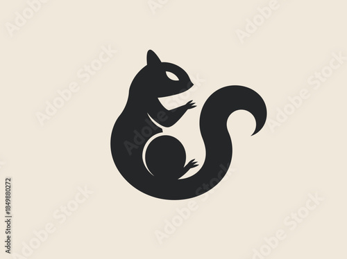 Minimalist black squirrel silhouette vector illustration, stylized animal graphic for logo design, mascot, or simple emblem.